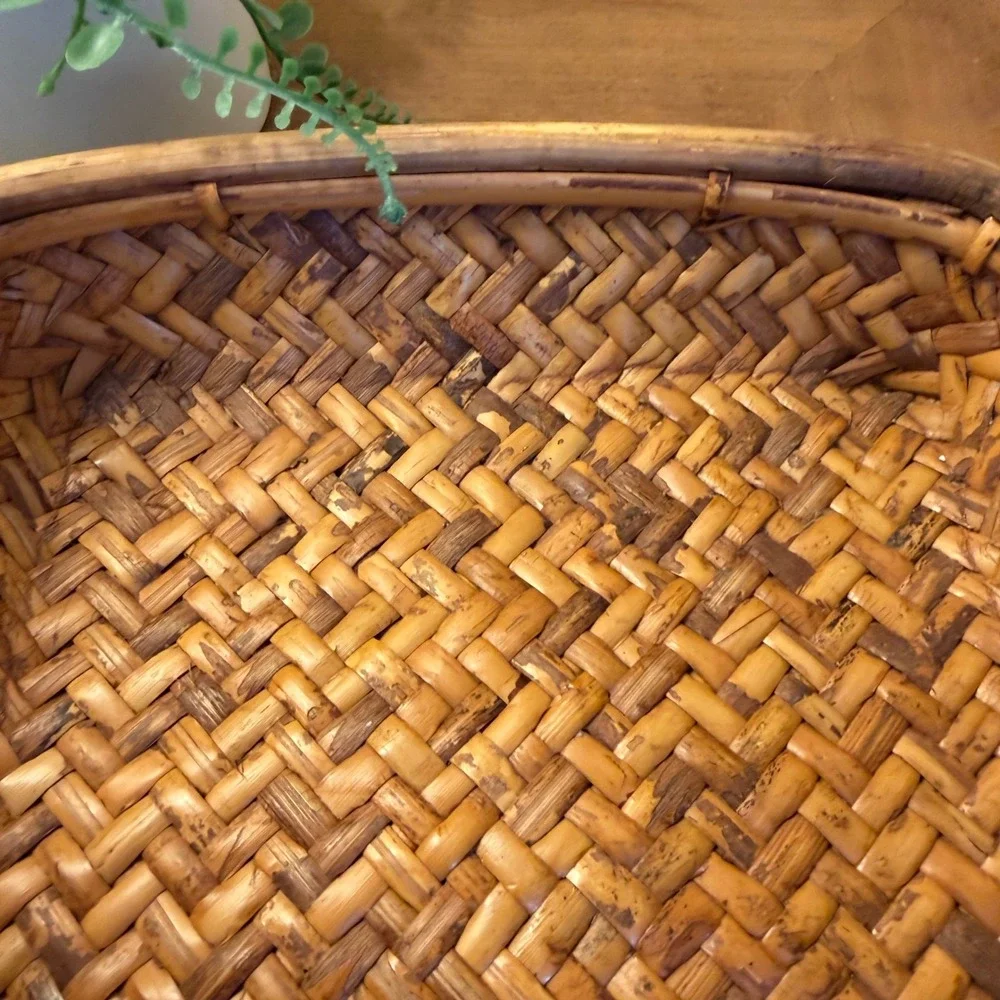 Vtg Splint Ash Square Basket Tray Hand Woven Carved Birds New England 9